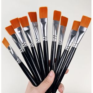 10st Platte Verfkwasten Synthetisch Nylon Kunstenaarskwasten voor Schilderen met Olie en Acrylverf Kwasten met Houten Handvat voor Aquarel, Olie, Knutselen, Gezicht Lichaam