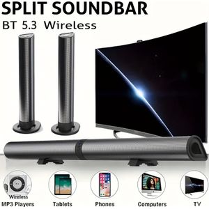 4.1-kanaals draadloze geluidsbar met draadloos, RCA/AUX en USB-oplading - afneembare subwoofer, basversterking, volumebediening voor TV/PC/spellen/projectoren - 2-in-1 systeem