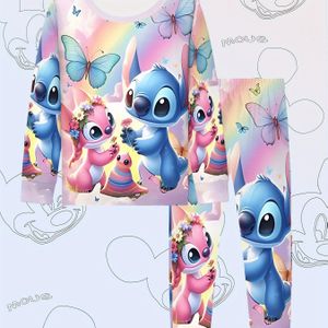 Disney Stitch 3D Print Pyjama Set, Ronde Hals, Vlamvertragende Stof Loungewear voor Meisjes en Casual Kleding