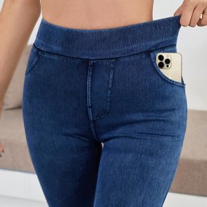 1pc Elegante High-Waist Stretch Denim Jeans voor Vrouwen - Slim Fit, Kleur, Water-Washed Finish, Wear met Zakken, High Waisted Jeans, Veelzijdige Kleding, Minimalistisch Ontwerp, Duurzaam Stof