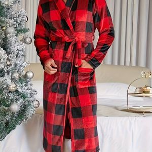 Famjams Heren Flanellen Badjas in Kerststijl