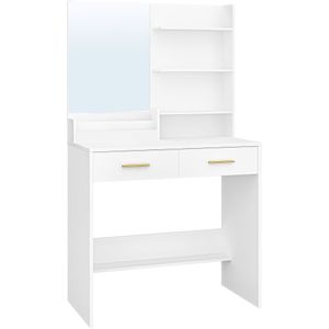 Jewelry Cabinet, Dressing Table With Mirror, Vanity Table With 4 Open Shelves And 2 Compartments, Dressing Table With 2 Drawers, For Bedroom, Living Room, Jewelry Armoires