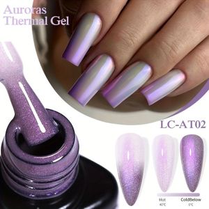 LILYCUTE Kleurveranderende Aurora Thermische Nagellak Nude Paarse Glitter Sprankelend Langdurige Manicure Nagelkunst Gel Vernis