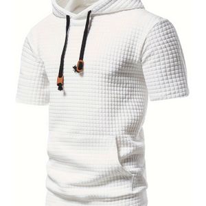GEKM Heren Casual Half Mouw Hoodie - Jacquard Gebreide Polyester 100% Pullover met Trekkoord voor Hardlopen & Workout - Regular Fit, Lichtrekbare, 250g/m² Stofgewicht - Herfstseizoen