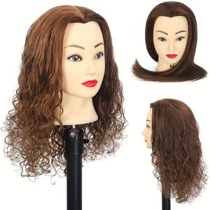 Mannequin Hoofd met Oefenhoofd, Cosmetologie Poppenhoofd, Salon Oefenhoofd met Blond Mensenhaar voor Styling, Verven en Knippen, Inclusief Klemstandaard