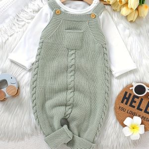 1pc Baby's Effen Kleur Kabel Gebreide Romper, Peuter & Baby Jongen Bodysuit Voor Herfst Winter