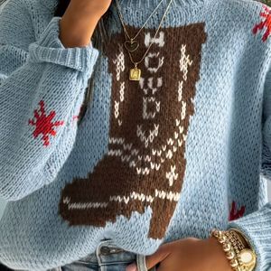 Herfst Dames Casual Elegante Color-Block Kerstschoen Ronde Hals Pullover Lange Mouw Stoffen Top, Herfstkleding voor Vrouwen Outfits