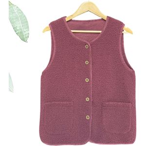 Vrouwen Maroon Vest - Elegante Knoopsluiting, Zachte Dagelijkse & Formele Bovenkleding, Wasbaar Herfst/Winter Kleding voor Vrouwen, Ronde Halslijn, Pluche Textuur, Duurzaam Stof