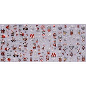 3-delige Kerst Nagelstickers, 5D Reliëf Kerstman en Eland Nagelstickers, Sneeuwpop Beer Cadeau Kerst Nagelstickers, Kerstfeest Nagelbenodigdheden