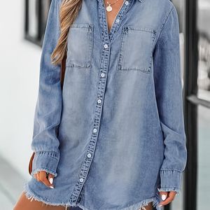 Vrouwen Denim Lange Jurk met Knopen, Losse Pasvorm Casual Denim Jurk met Zakken