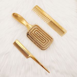 Stijlvolle Gouden Haarkam Set met Plastic Vent Ontwerp en Hoofdmassagekam voor Volume en Gladde Styling