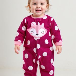 Vlamvertragende Herfst-Winter Meisjes Polkadot Print Vos Borduur Zip-Up Bodysuit, Perfect voor Buiten