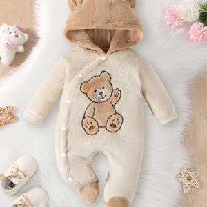 Winterbeer Capuchon Jumpsuit - Zachte Warme Lange Mouwen Eendelige Sneeuwpak met Beeroren & Pootjes, & Grijs, Machinewasbare Outfit (0-6 Maanden), Perfect voor Buiten