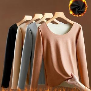 4-delige set herfst- en winter dubbelzijdig pluche naadloos thermisch ondergoed voor dames, dikke geborstelde lange mouwen onderkledingset, warme pyjama set