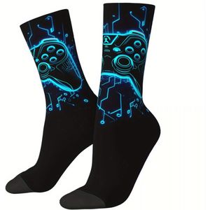 Grappige Herensokken met Abstract Neon Retro Gamecontroller Crew Sokken met Geschenkpatroon