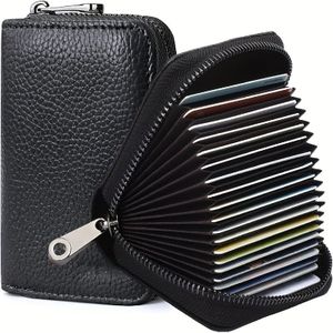 1pc Accordion Wallet, 20-slot Rfid Blocking Credit Card Holder, Leather, , Unlined, Zipper Closure, Hand Washable, For Women Or Men
