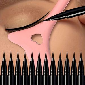 13-delige eyeliner make-up , 12 ultrafijne lange oogpotloden + 1 4-in-1 makeup sjabloon, essentiële set voor beginners in het aanbrengen van lijnen, herbruikbaar