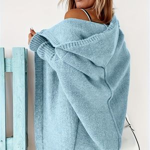 Stevig vest met capuchon en open voorkant, casual halflange trui met vleermuismouwen voor herfst en winter, dameskleding