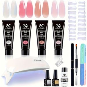 Europese Stijl Nail Gel Kit met Nail Art Baking Lamp Basis Set, 20/100 stuks Nagelvorm, 4 stuks Klassiek Helder, Nude, Roze, Makkelijk Aan te Brengen, Langhoudend, Chipbestendig