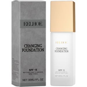EELHOE Kleurveranderende Concealer Foundation, Langdurig Waterdicht en Hydraterend, Natuurlijke Lichtgewicht Gladde Afwerking, Geschikt voor Daten, Werk en Zwemmen, Creëert Licht Beige Huid, 30ml