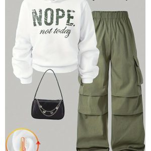 Herfst-Winter Damesmode Sweatshirt en Broek Tweedelige Set (Tas, Bril, Oorbellen, Schoenen Niet Inbegrepen)