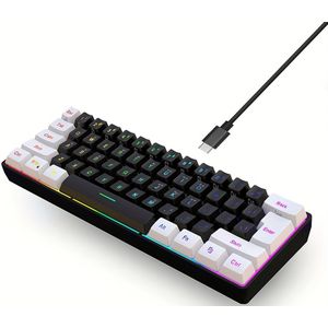 HXSJ Ergonomisch Gamingtoetsenbord - 61 Toetsen, Dubbelkleurige Achtergrondverlichting, Afneembare Kabel, USB voor Thuis en Kantoor