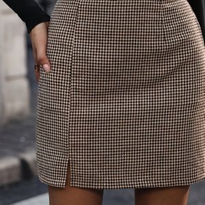 Elegante Midi Rok - Klassieke Beige//Zwart/Wit A-Lijn Splitrok voor Kantoor, Casual & Semi-Formele Gelegenheden, Gestructureerde Pasvorm Korte Broek (Geen Stretch, Lente/Herfst)
