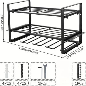 1pc Heavy-Duty Wall-Mounted Electric Tool Organizer, Durable Iron Garage Storage Shelf with Hammer and Screwdriver Holders, Black and , Perfect Gift for Men, Tool Hangers for Garage sinterklaas