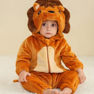Baby Leeuw Romper - Pluche Halloween & Herfst Winter Outfit met Capuchon, Rits en Zacht voor Jongens, Halloween Baby, Speelse Babykleding, Comfortabele Babyromper, Buitenkleding
