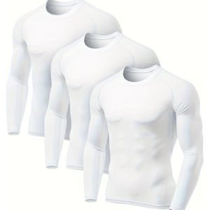 3 stuks Heren Thermische Lange Mouw Compressie Shirts - Hoge Elastische Slim Fit T-Shirts voor Hardlopen, Yoga, Gym & Buitenactiviteiten, , Gym Kleding, Sleek Ontwerp, Hoge Elastische Stof