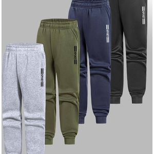 4-delige 'ogger Broek - Heavy-Duty Winter Hardloopbroek met Elastische Tailleband, Zijzakken - Gym, Joggen, School - Grijs/Zwart/Marineblauw/Beige - Non-Stretch Stof voor Buiten, Voor Sport