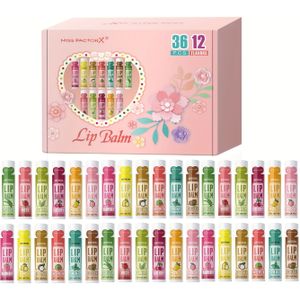 36 stuks/Doos Uniek Cadeauset voor Vrouwen, 12 Lippenbalsem Collectie met Langdurige Hydratatie en Verhelderend Effect, Perfect Valentijnsdag Geschenk