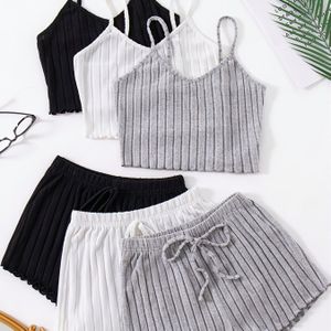 Dames Thong Short Set in Kleuren Zwart, Wit en Grijs - 6-