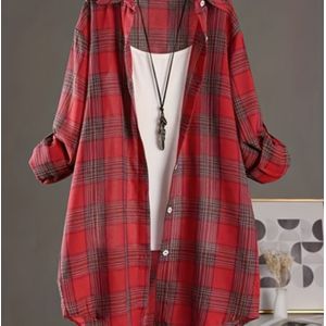 Grote maten overhemd met print, casual overhemd met lange mouwen en knopen aan de voorkant, grote maten dameskleding