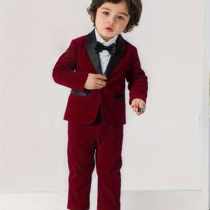 JAICEE Jongens' Fluwelen Gentlemanpak met Strik en Broek, Modieuze Romantische Outfit voor Verjaardag, Kerstfeest, Oudejaarsavond, Optreden of Eerste Verjaardagsviering