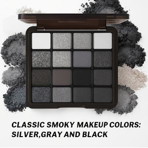 16-Kleuren Donkere Gotische Oogschaduwpalet, Hoogwaardige Zwart-Wit-Grijs Tinten, Eenvoudig om een Perfecte Oogmake-up te Creëren, Geschikt voor Podiumfeesten, Muziekfestivals en Halloween