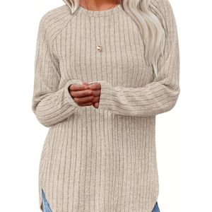 Dames Casual Lange Mouw Crew Neck Sweater - Zacht Pullover in Zwart, Losse Pasvorm, Hoge Taille Ontwerp, Perfect voor Lente & Herfst, Dagelijkse Kleding | Ronde Halslijn Top | Constructie