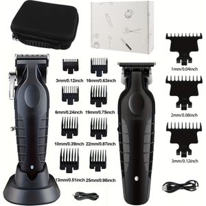Kemei Haartrimmer Set van 2 Professionele Herentrimmers USB Oplaadbare Elektrische Haartrimmer