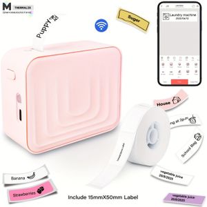 /Marklife Draagbare Draadloze Mini Thermische Printer | Inclusief USB-kabel & Inkless, 15X50mm Label, voor Kantoor, Thuis, Keuken, School, Potten, Sieraden, Werkt op Batterijen/USB Dubbel Gebruik