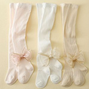 3-2 paar meisjes zomer goudrand strook ademende panty's met strik