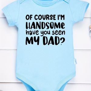 SHOWTLY Baby Romper " Ben Ik , Heb Je Mijn Gezien?" Witte Letterprint 100% Katoen Korte Mouwen - Snapsluiting Outfit voor Grappige Father-Matching Buitenkledij, Perfect om buiten te