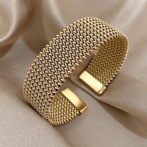 Stainless Steel Open Bangle Bracelet, Vintage Braided Mesh Metal Cuff Bracelet, Classic Waterproof Wrist Jewelry For Women Men, Daily Party Wear Jewelry Accessories Gifts