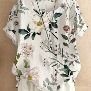 Floral Print Crew Neck T-shirt, Casual Short Sleeve T-shirt For , Women's Clothing