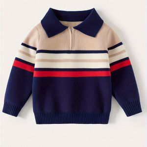 Halloween Jongens' Omgeslagen Kraag Trui, Kinderen Dikke Kern Garen Gestreepte Half-Rits Brei College Stijl Top