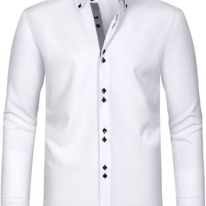 Heren Zwart/Wit Contrast Dubbelrijige Business Casual Shirt Jas - Lange Mouwen Dressjas met Borstzak, /Herfst Kantoor & Formele Dracht, Klassiek Gemaakt Blazer (Geen Riem)