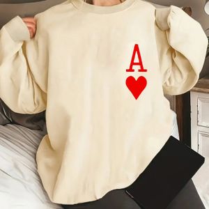 Women's Casual Long Sleeve Crewneck Sweatshirt - Red 'a' & Heart Graphic Print, Heather Gray, Relaxed Fit, Soft Fabric, Machine Washable, All-season Comfort, Easy Care Clothing
