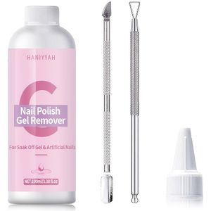 Gel Nagellak Verwijderingskit, 100ml/3.3oz Soak-Off Gel Nagellak Remover - Effectief en Gemakkelijk in 5 Minuten met Cuticle Scraper & Pusher - Acetonvrij