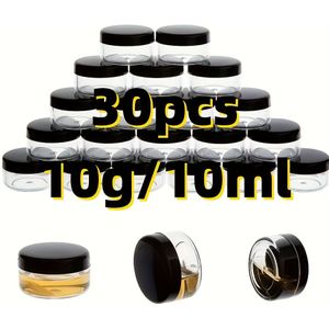 30 stuks Mini Cosmetische Verpakkingen 10g, Plastic Steekproefpotten met Deksel, Doorzichtige Reis Potten voor Lippenbalsem, Lotions, Poeders, Schoonheidsproducten - Herbruikbaar en Geurloos
