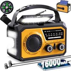 16000mAh Handmatige Noodweerradio met Draadloze Speaker, IPX 4 Hoge Kwaliteit, NOAA AM FM Zonne-radio met Zaklamp, Telefoonoplader, Leeslamp, en SOS voor Kamperen en Overleven