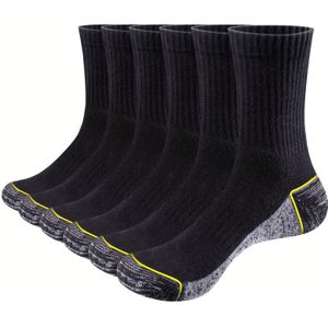 GiveGift 6 Paar Dikke Gevoerde Werk Sokken voor Mannen, Vochtregulerende Crew Boot Sokken voor Zware Sport en Outdoor Activiteiten - Zwart Grijs Wit